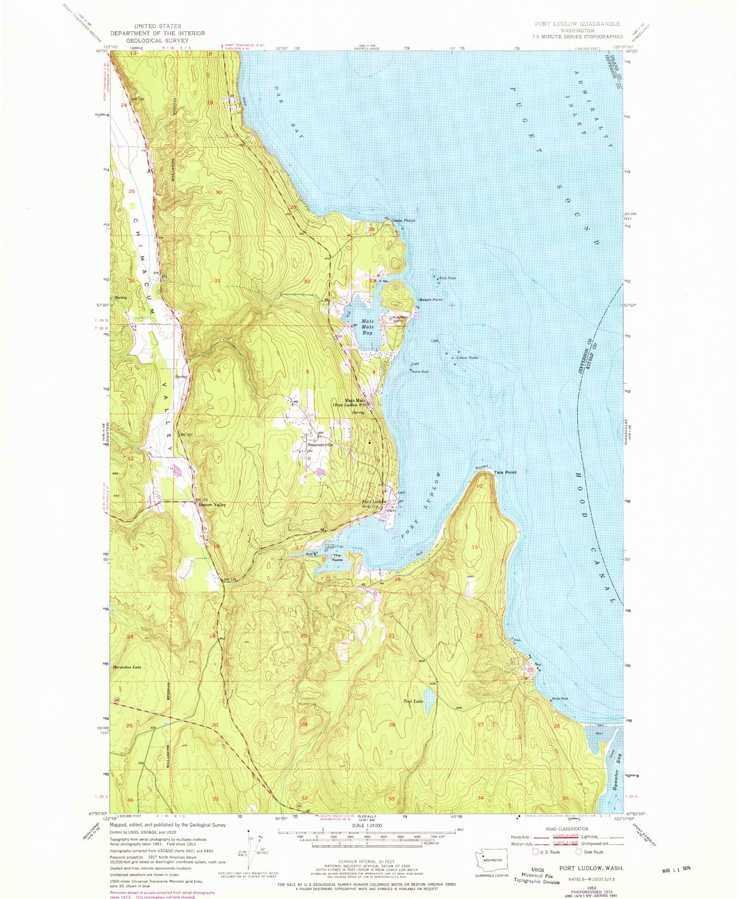 Classic USGS Port Ludlow Washington 7.5'x7.5' Topo Map Image