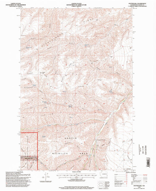 Classic USGS Potter Hill Washington 7.5'x7.5' Topo Map Image