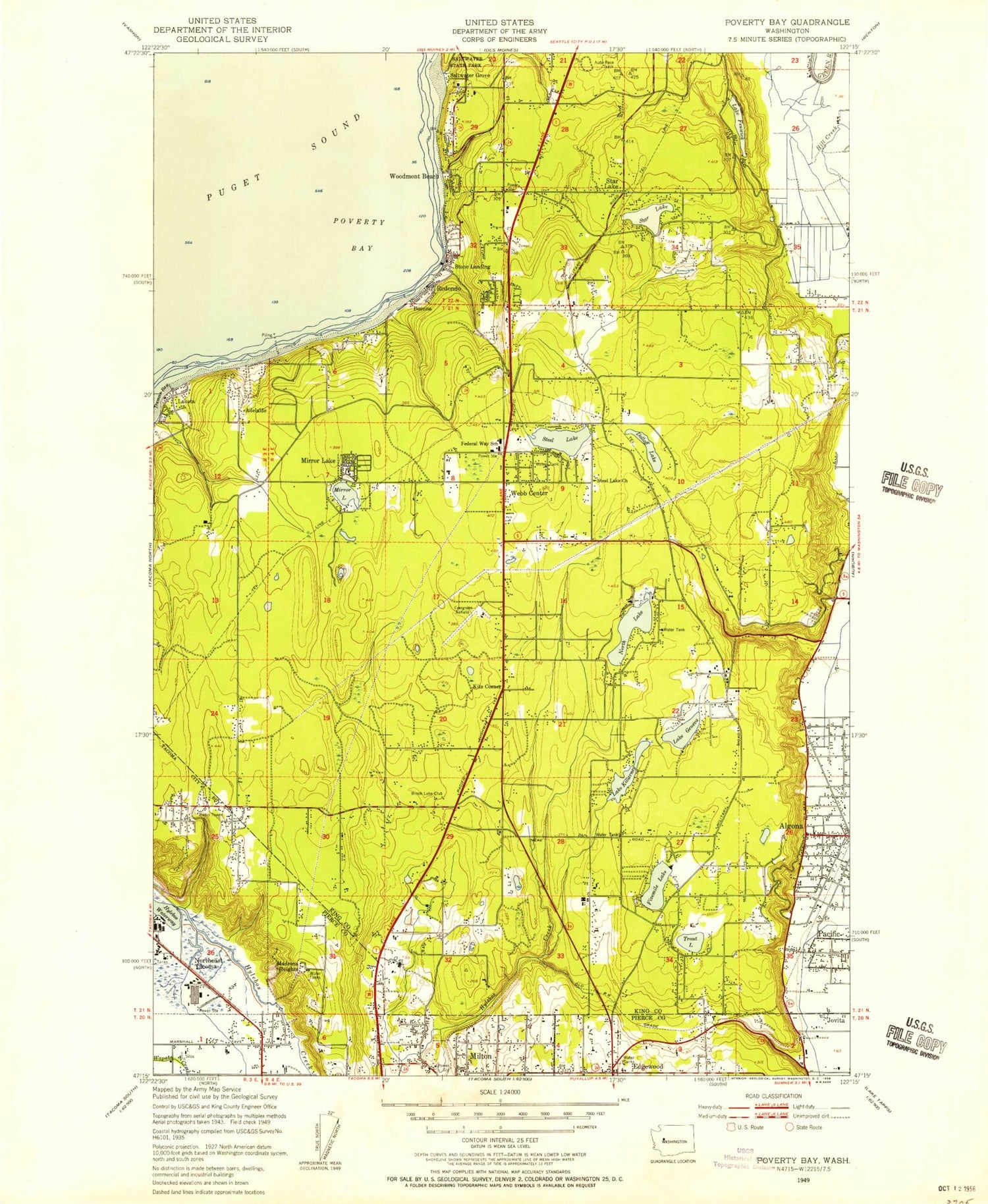 Classic USGS Poverty Bay Washington 7.5'x7.5' Topo Map Image