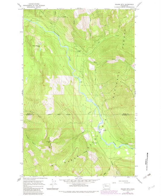 Classic USGS Prairie Mountain Washington 7.5'x7.5' Topo Map Image