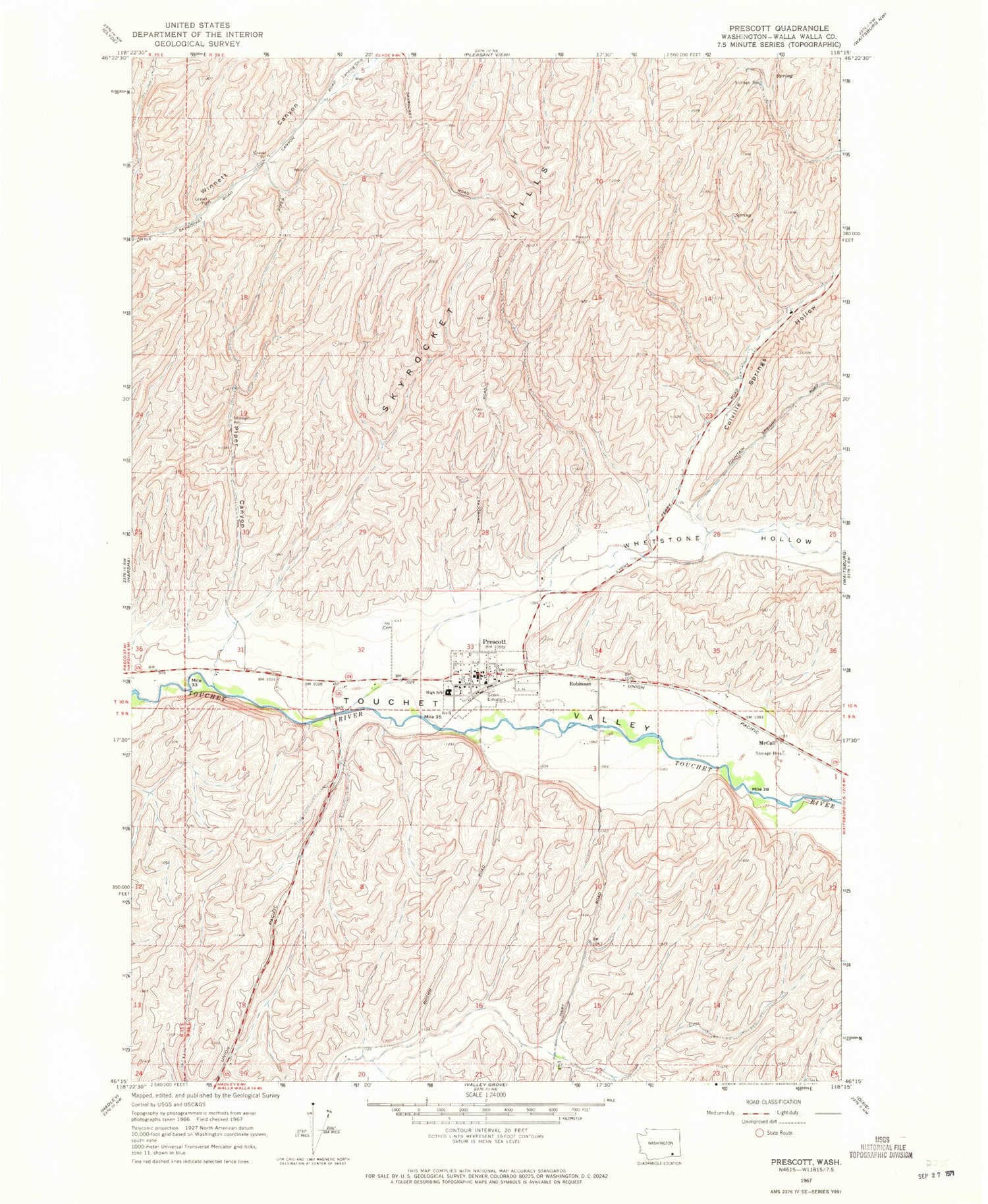Classic USGS Prescott Washington 7.5'x7.5' Topo Map Image