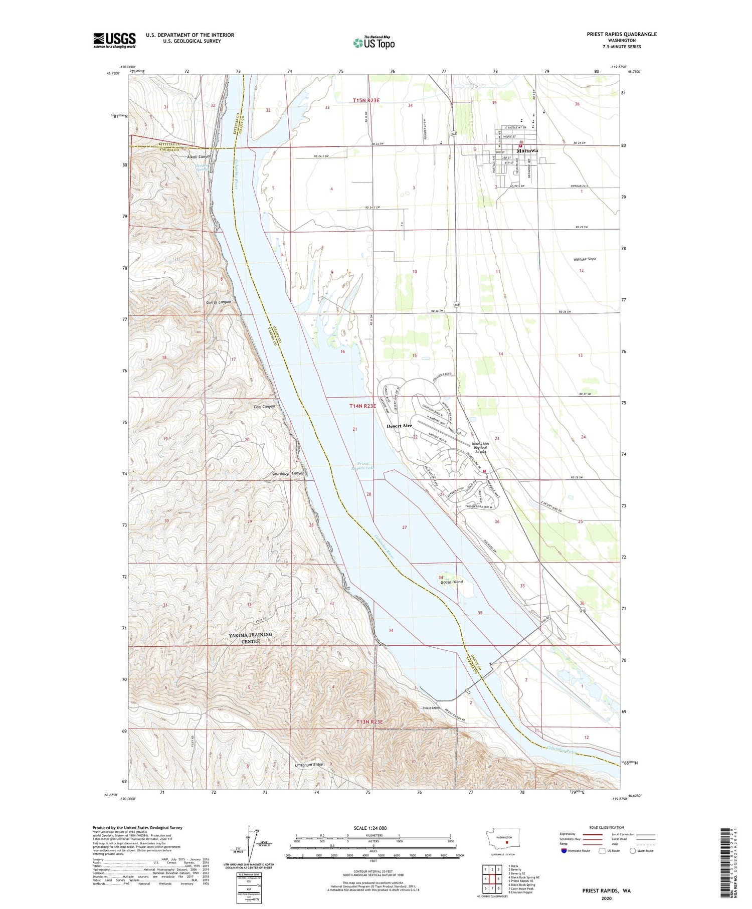 Priest Rapids Washington US Topo Map Image