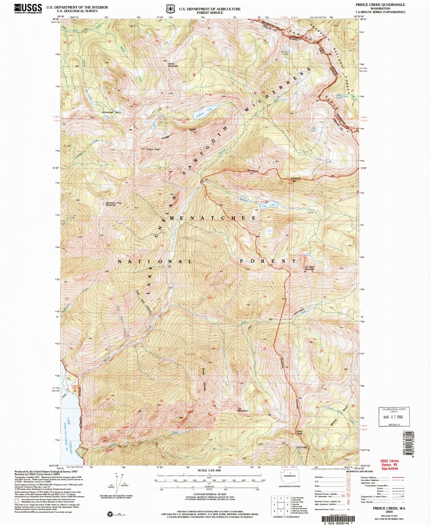 Classic USGS Prince Creek Washington 7.5'x7.5' Topo Map Image
