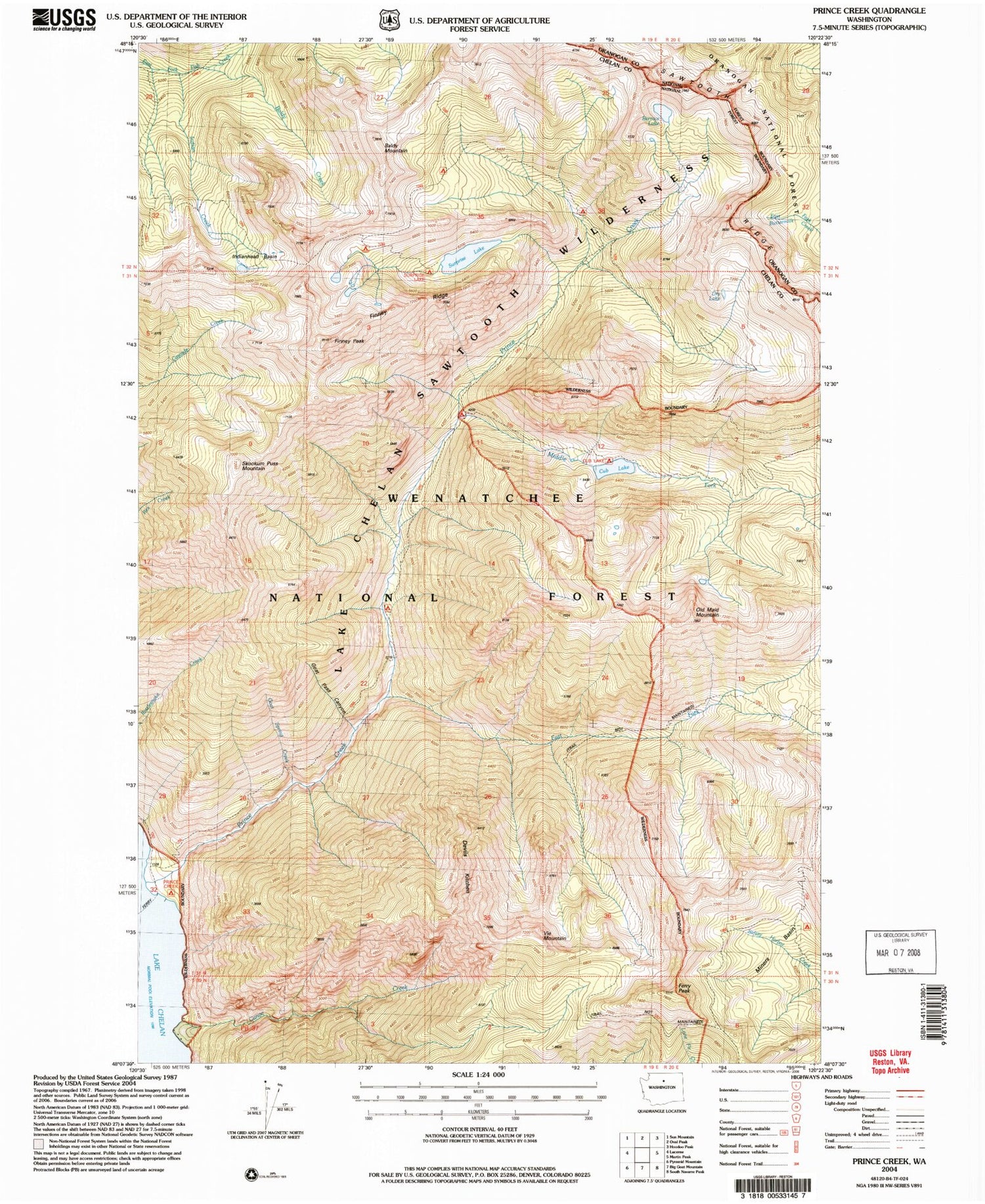Classic USGS Prince Creek Washington 7.5'x7.5' Topo Map Image