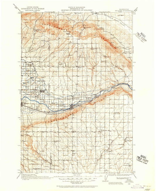 Historic 1915 Prosser Washington 30'x30' Topo Map Image