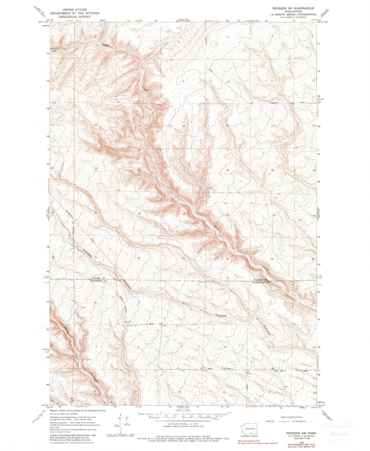 Classic USGS Prosser SW Washington 7.5'x7.5' Topo Map Image