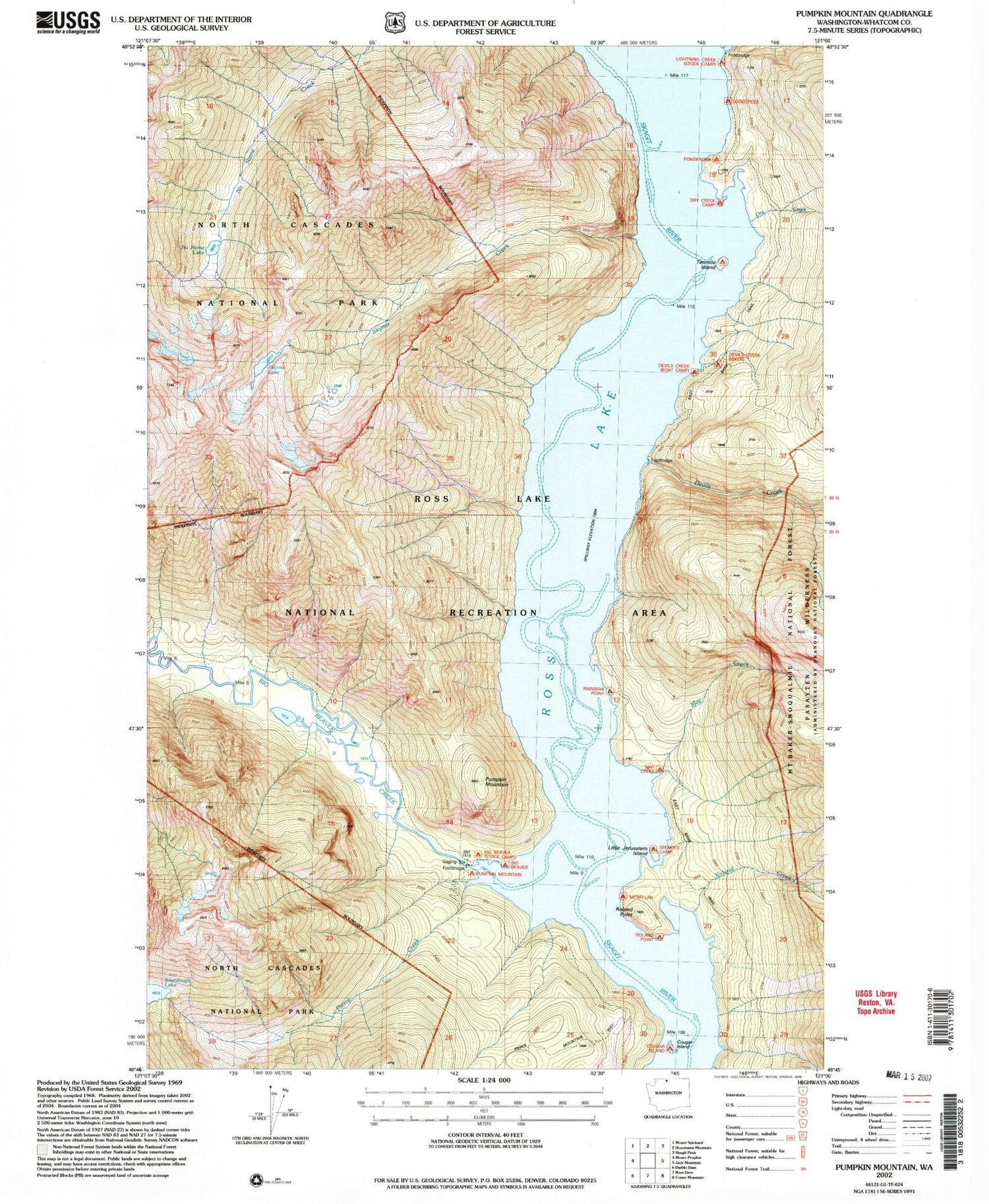 Classic USGS Pumpkin Mountain Washington 7.5'x7.5' Topo Map Image