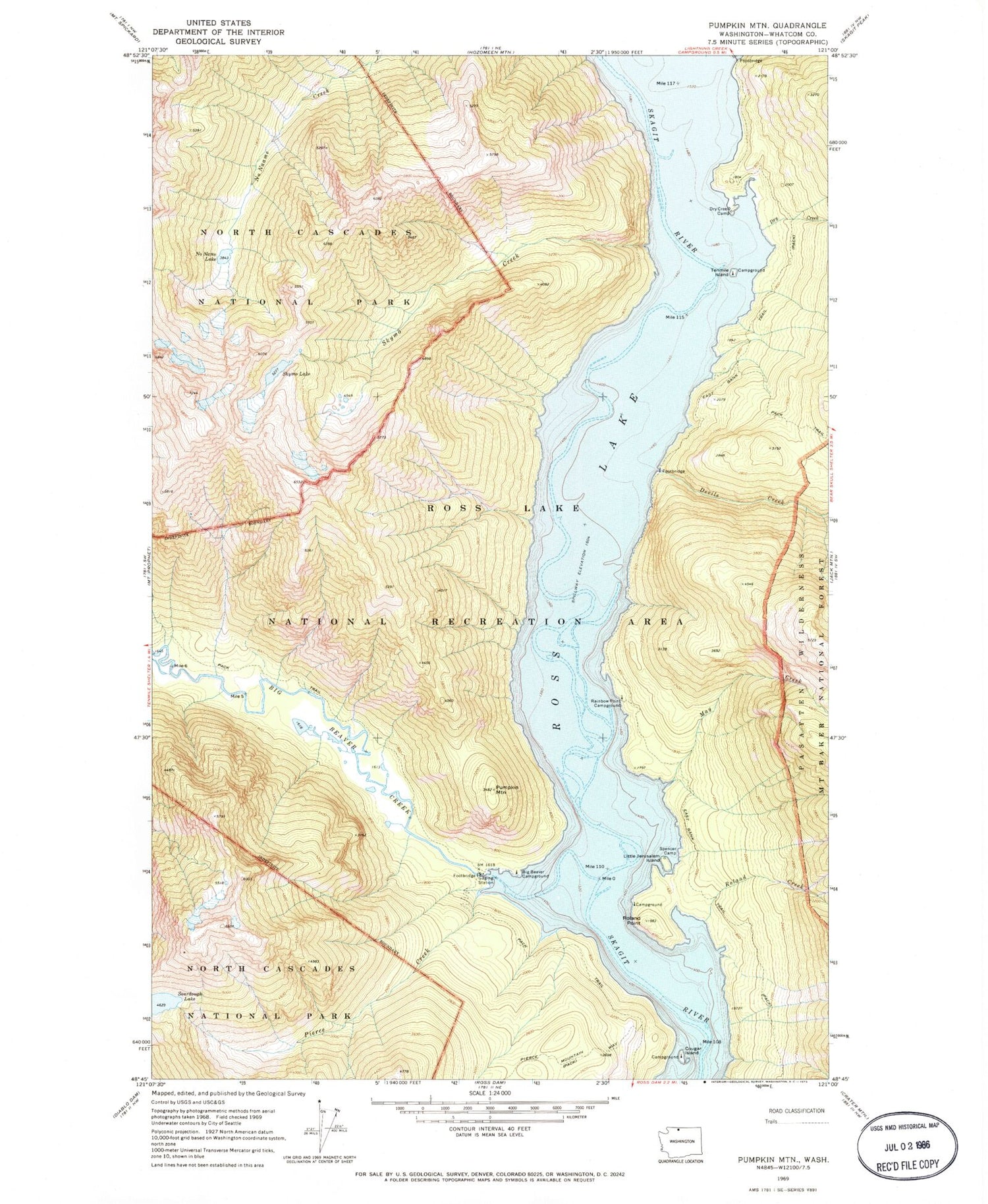 Classic USGS Pumpkin Mountain Washington 7.5'x7.5' Topo Map Image