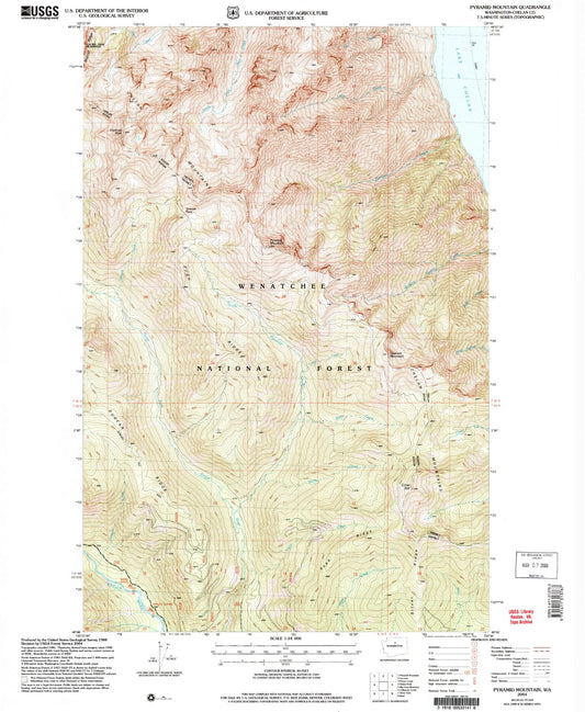 Classic USGS Pyramid Mountain Washington 7.5'x7.5' Topo Map Image