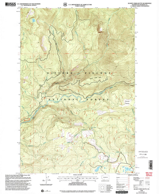 Classic USGS Quartz Creek Butte Washington 7.5'x7.5' Topo Map Image