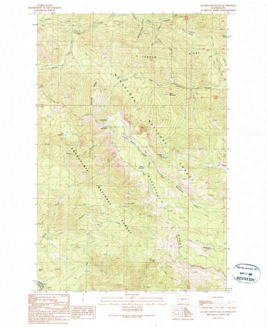 Classic USGS Quartz Mountain Washington 7.5'x7.5' Topo Map Image