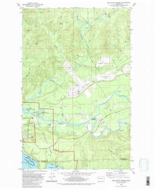 Classic USGS Quillayute Prairie Washington 7.5'x7.5' Topo Map Image