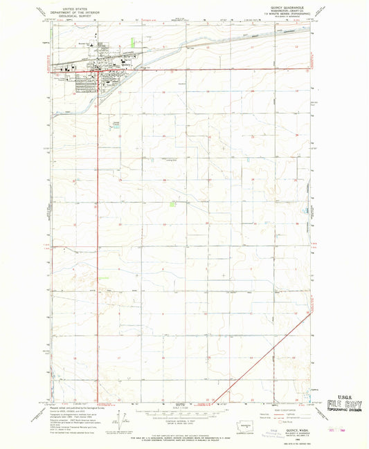 Classic USGS Quincy Washington 7.5'x7.5' Topo Map Image