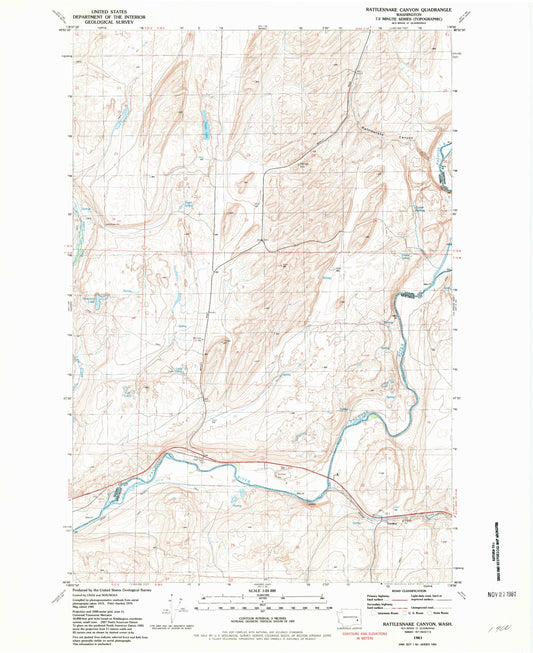 Classic USGS Rattlesnake Canyon Washington 7.5'x7.5' Topo Map Image