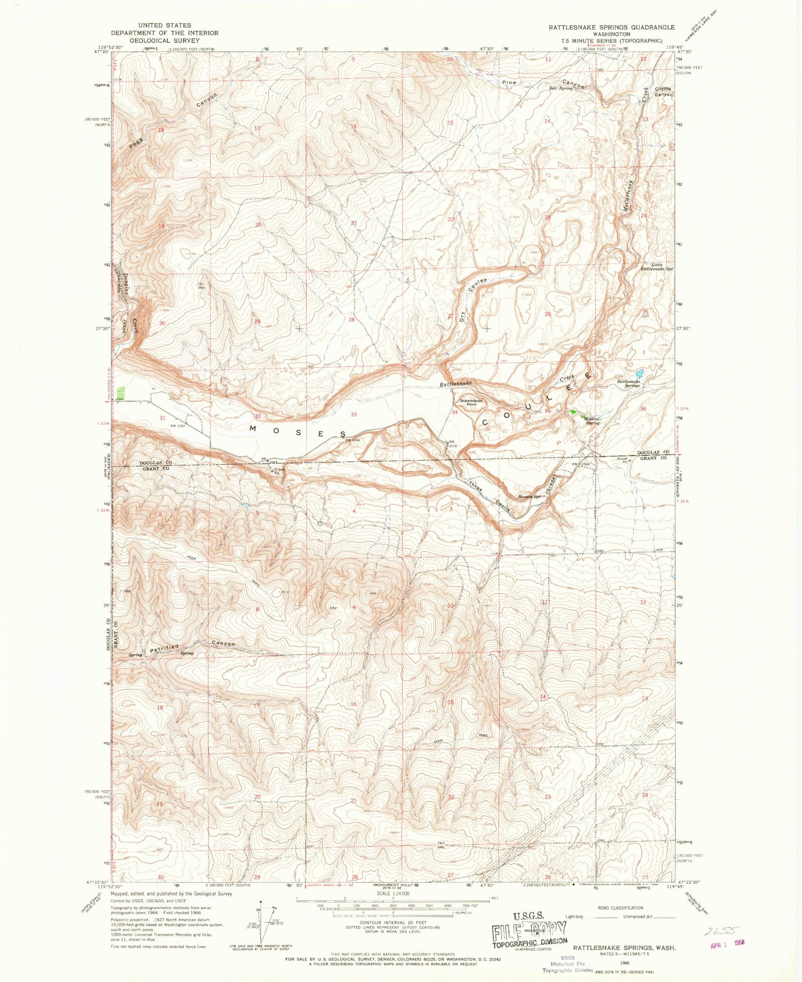 Classic USGS Rattlesnake Springs Washington 7.5'x7.5' Topo Map – MyTopo ...