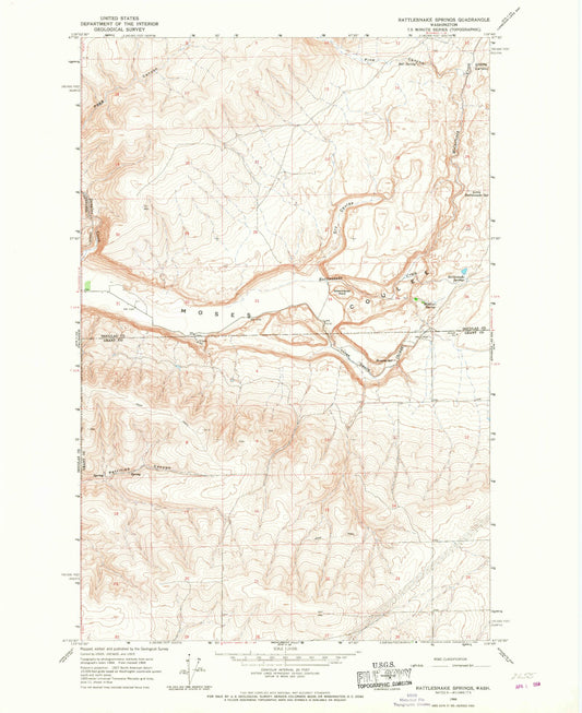Classic USGS Rattlesnake Springs Washington 7.5'x7.5' Topo Map Image