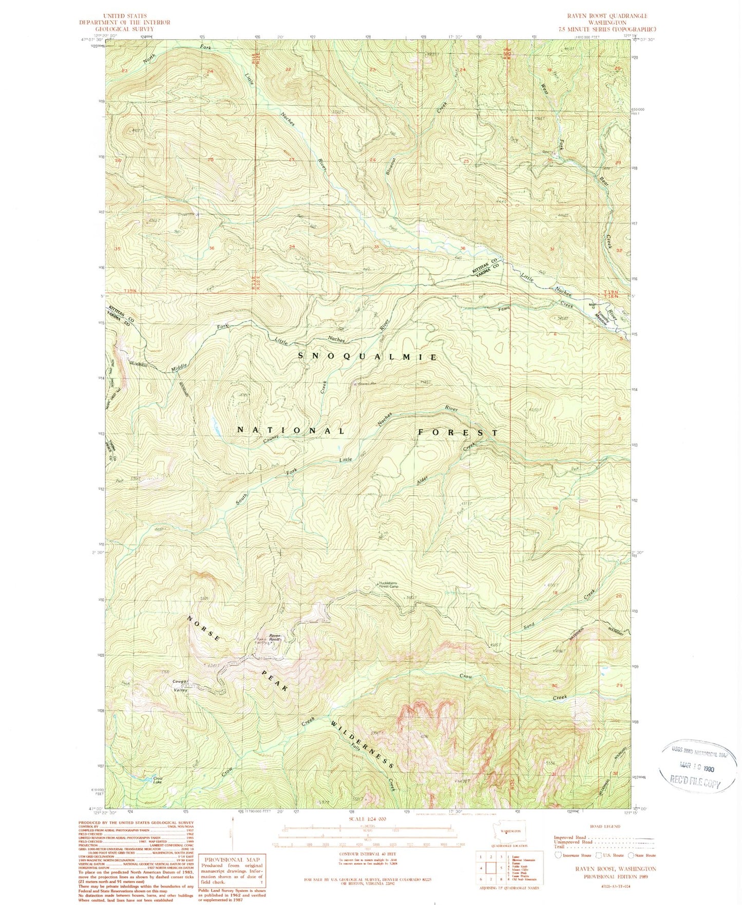 Classic USGS Raven Roost Washington 7.5'x7.5' Topo Map Image