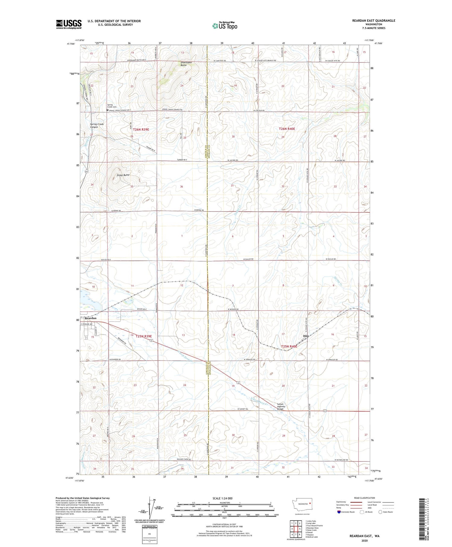 Reardan East Washington US Topo Map Image