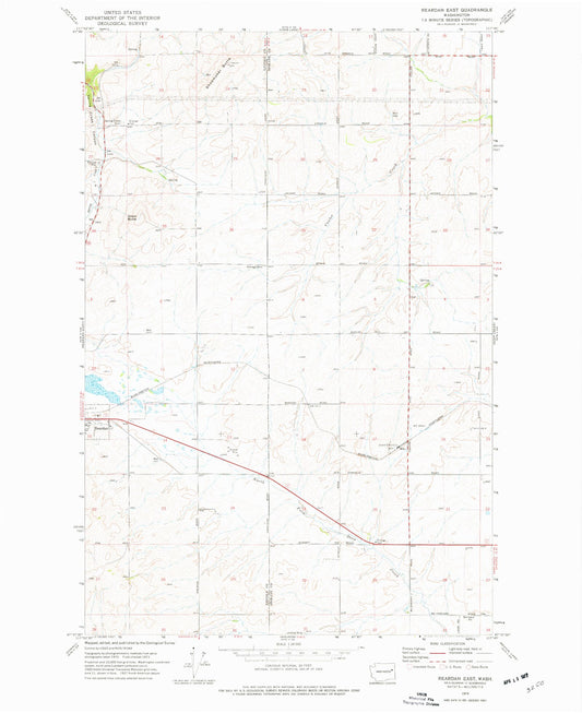 Classic USGS Reardan East Washington 7.5'x7.5' Topo Map Image