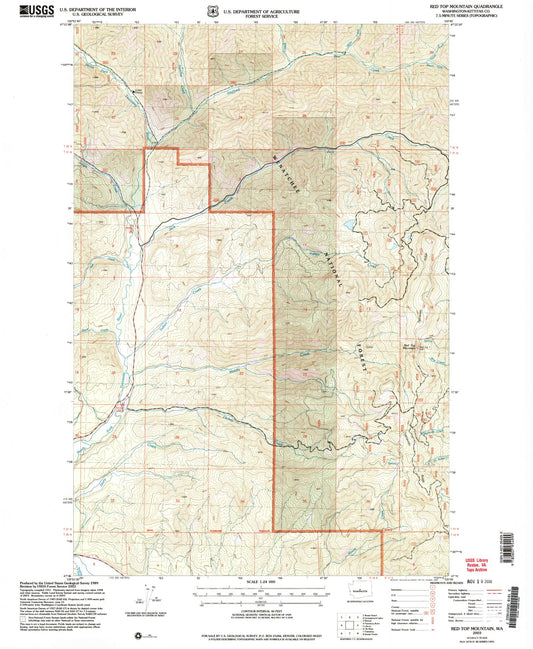 Classic USGS Red Top Mountain Washington 7.5'x7.5' Topo Map Image
