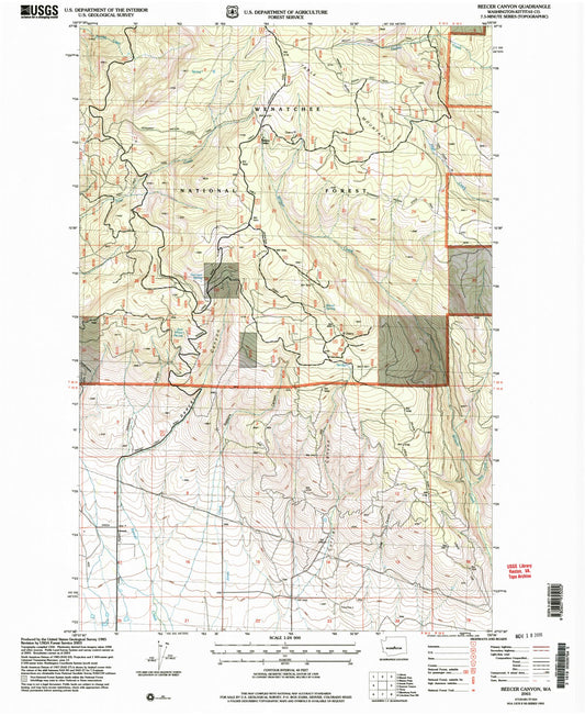 Classic USGS Reecer Canyon Washington 7.5'x7.5' Topo Map Image