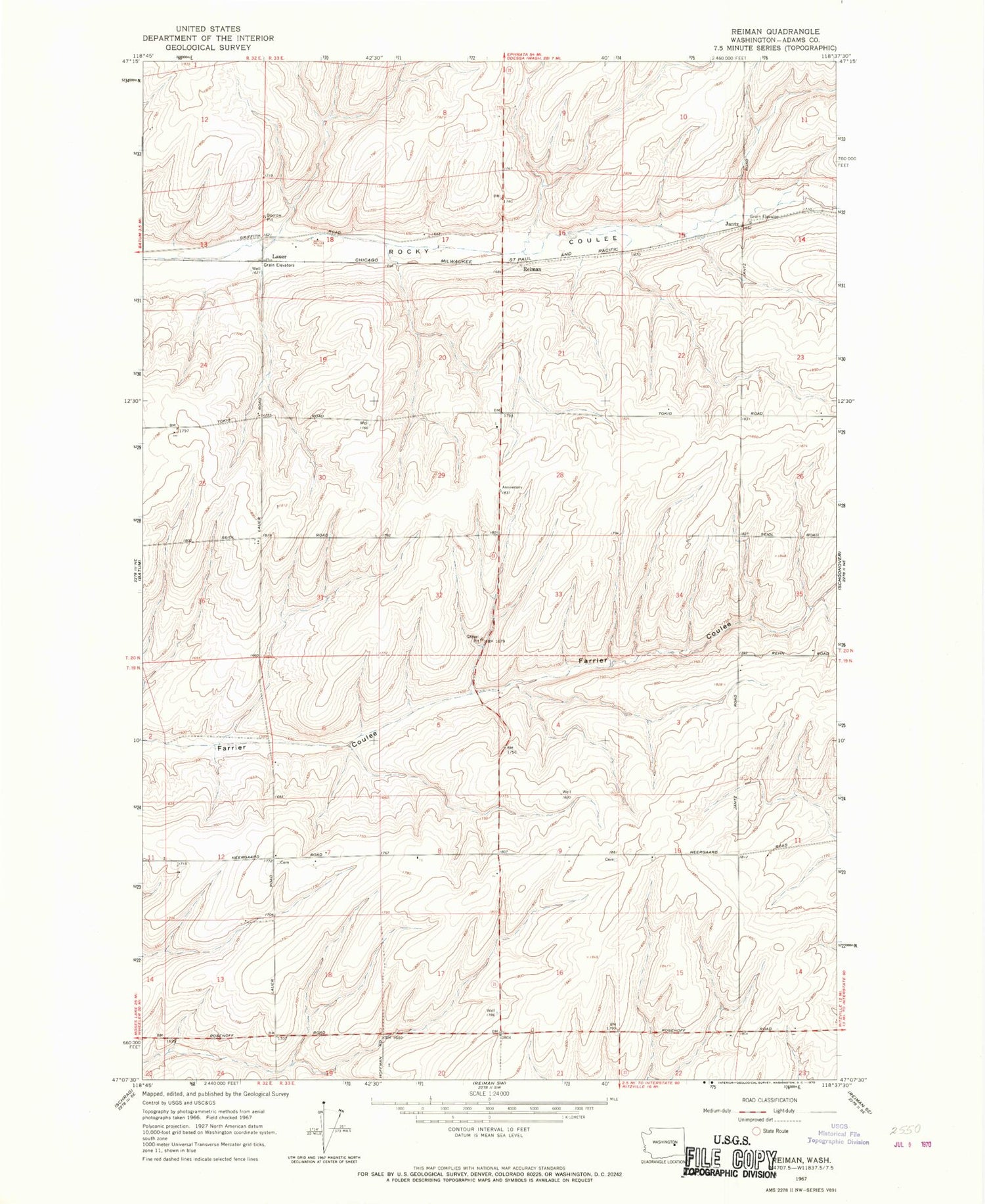 Classic USGS Reiman Washington 7.5'x7.5' Topo Map Image