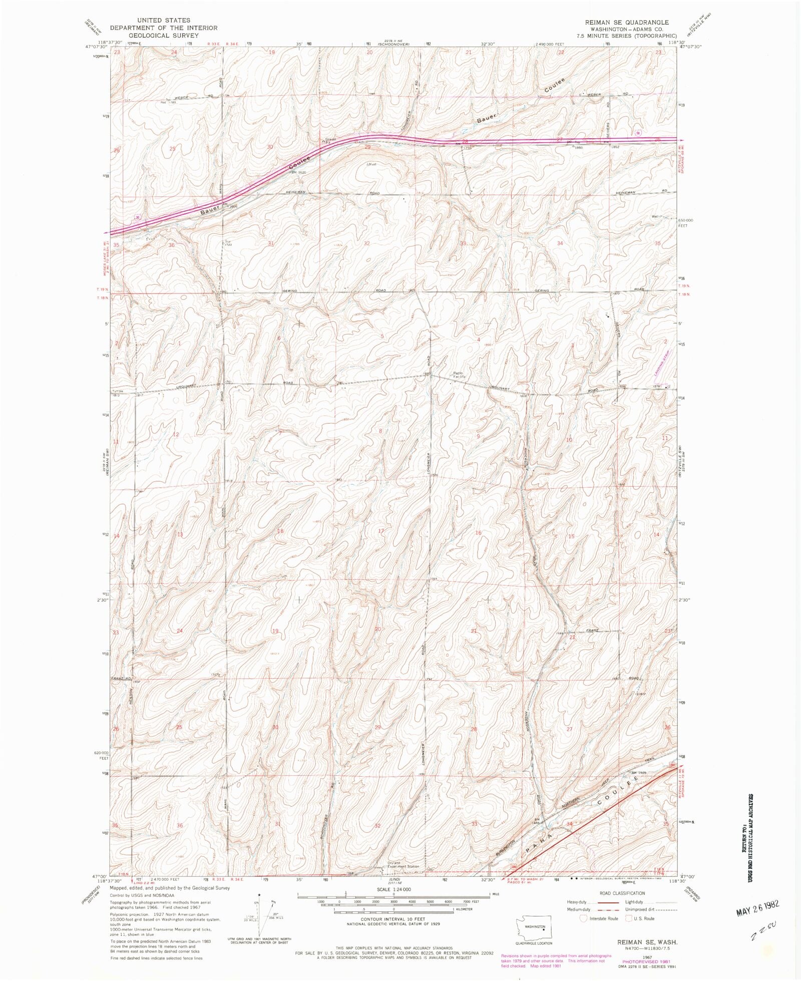 Classic USGS Reiman SE Washington 7.5'x7.5' Topo Map – MyTopo Map Store