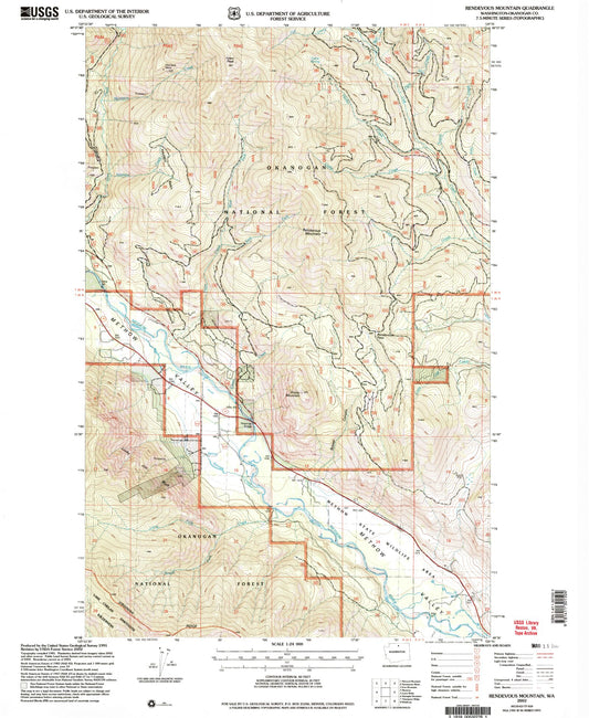 Classic USGS Rendevous Mountain Washington 7.5'x7.5' Topo Map Image