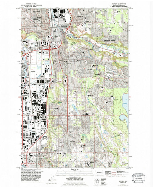 Classic USGS Renton Washington 7.5'x7.5' Topo Map Image
