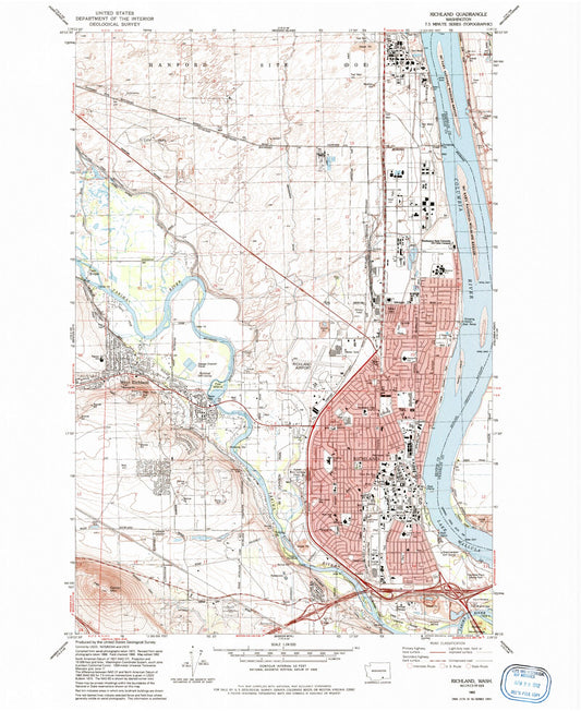Classic USGS Richland Washington 7.5'x7.5' Topo Map Image