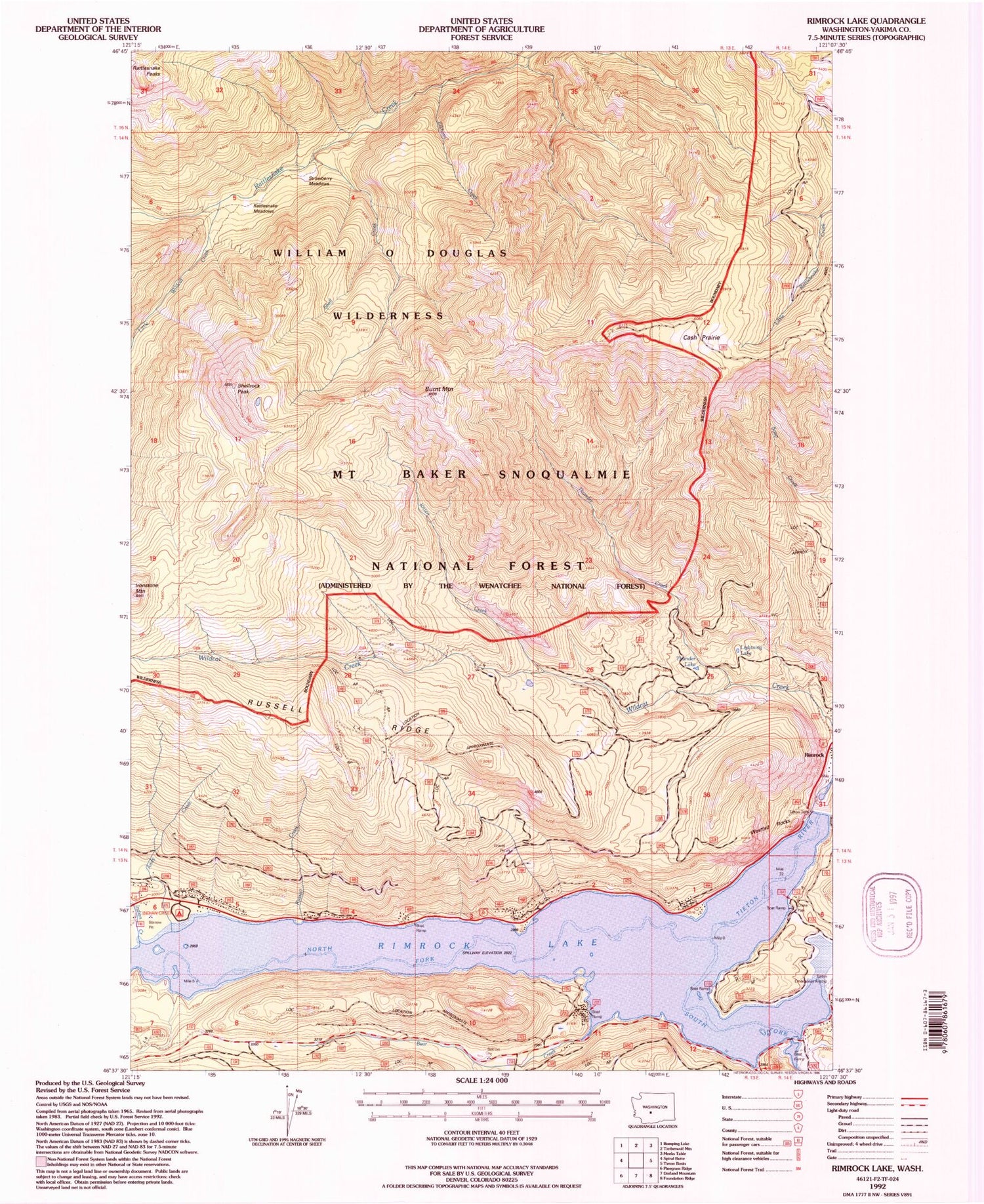 Classic USGS Rimrock Lake Washington 7.5'x7.5' Topo Map Image