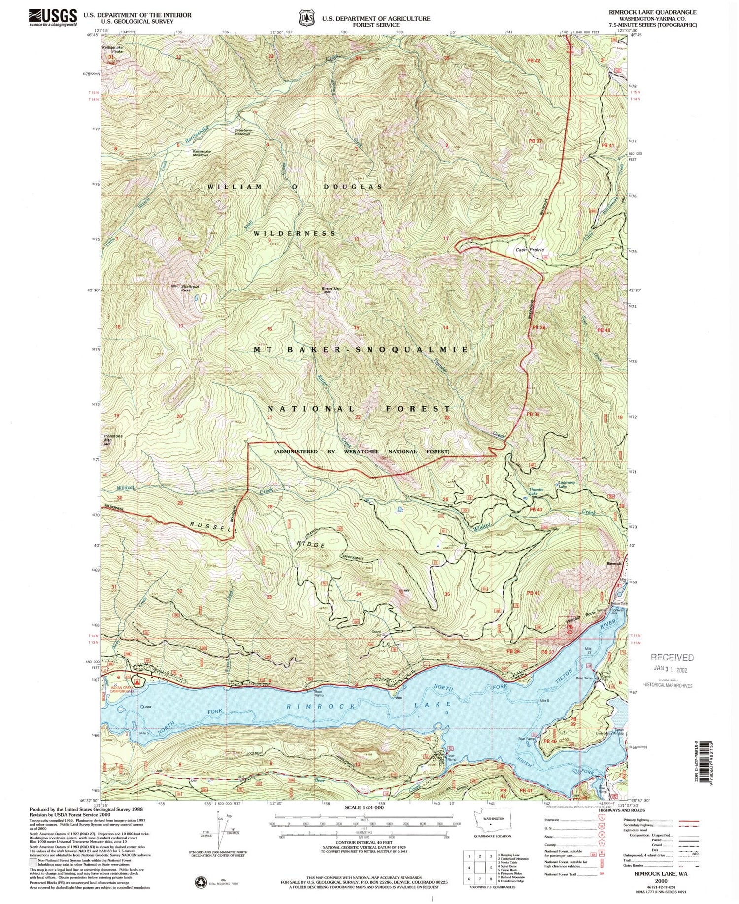 Classic USGS Rimrock Lake Washington 7.5'x7.5' Topo Map Image