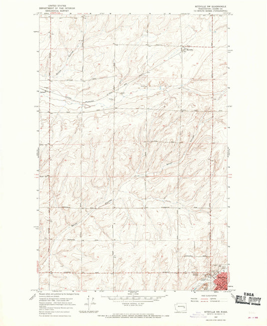 Classic USGS Ritzville NW Washington 7.5'x7.5' Topo Map Image