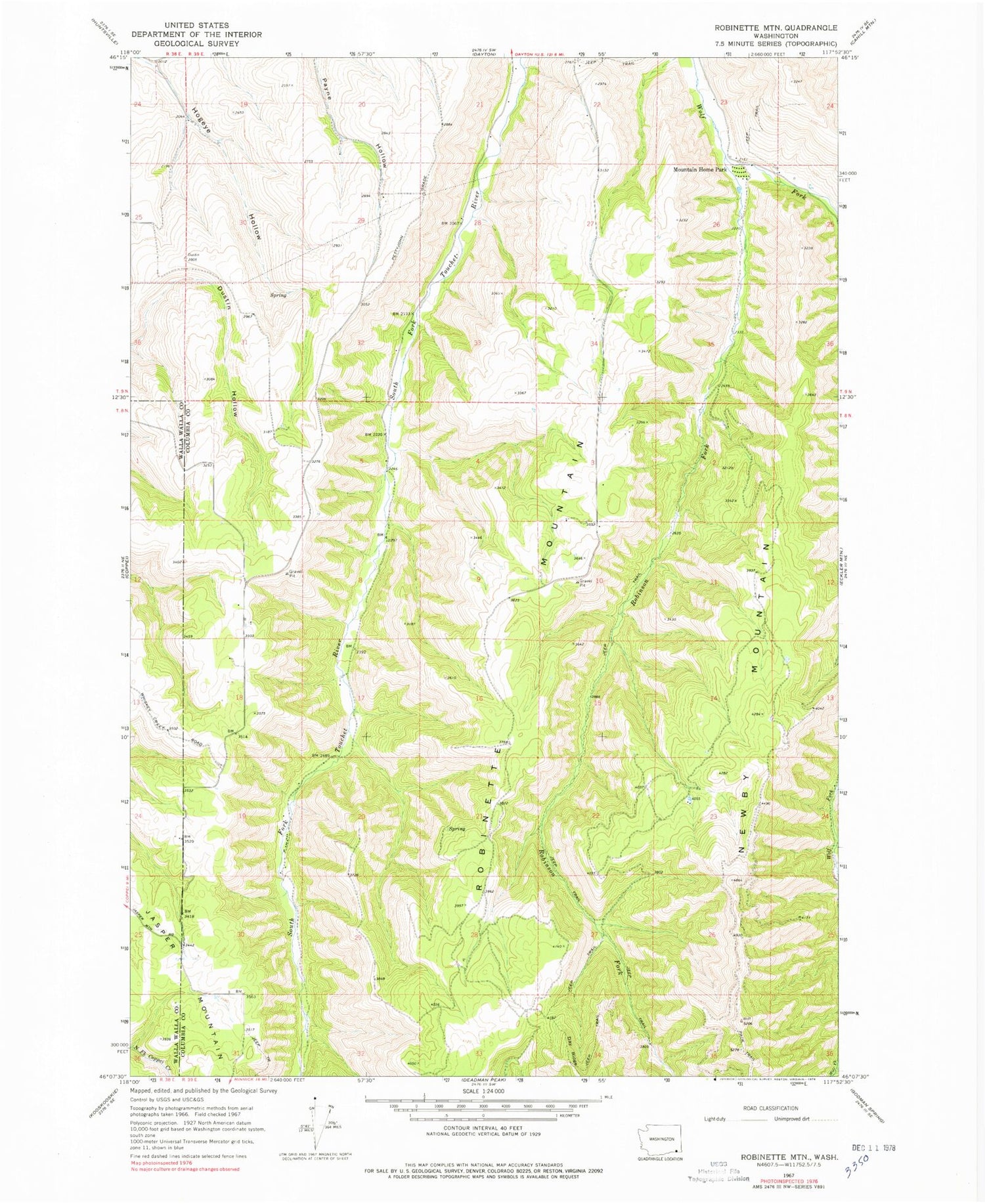 Classic USGS Robinette Mountain Washington 7.5'x7.5' Topo Map Image