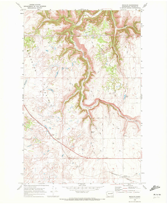 Classic USGS Rocklyn Washington 7.5'x7.5' Topo Map Image