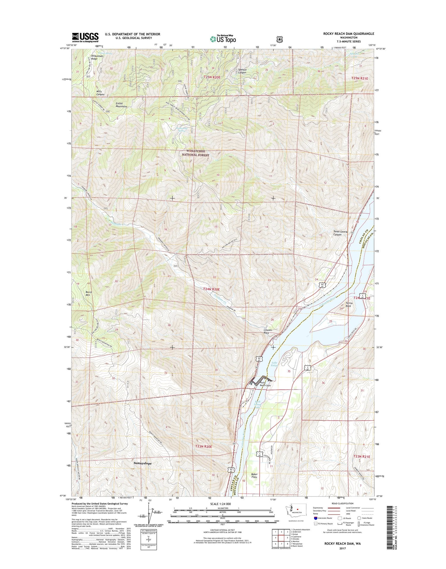 Rocky Reach Dam Washington US Topo Map Image