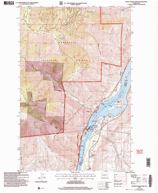 Classic USGS Rocky Reach Dam Washington 7.5'x7.5' Topo Map Image