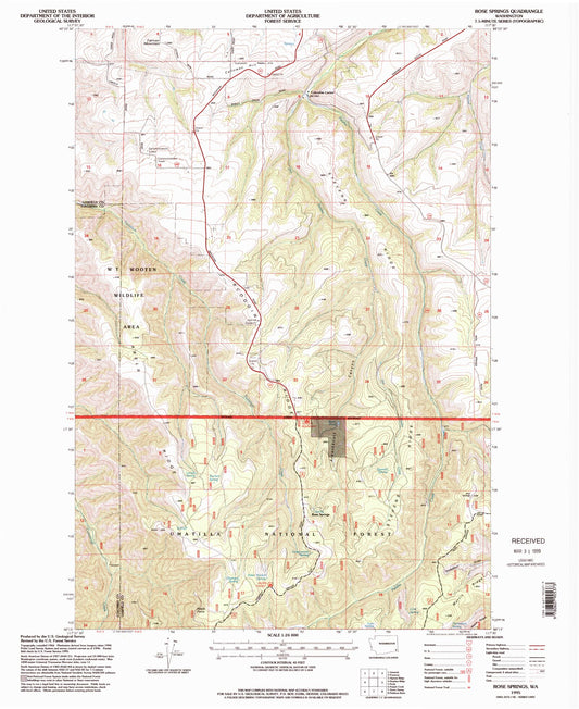 Classic USGS Rose Springs Washington 7.5'x7.5' Topo Map Image