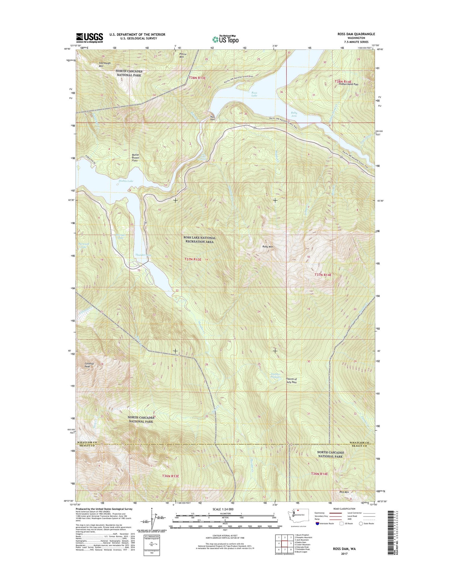 Ross Dam Washington US Topo Map Image