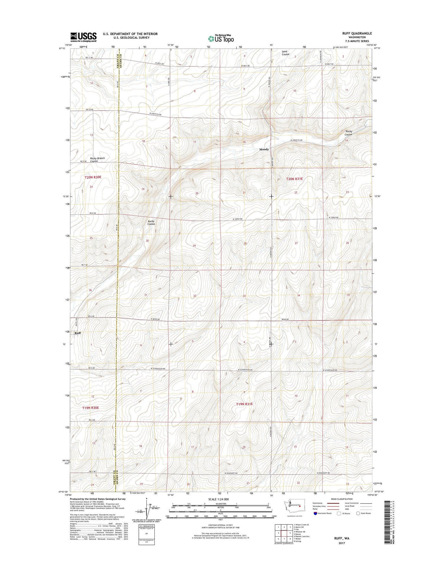 Ruff Washington US Topo Map Image