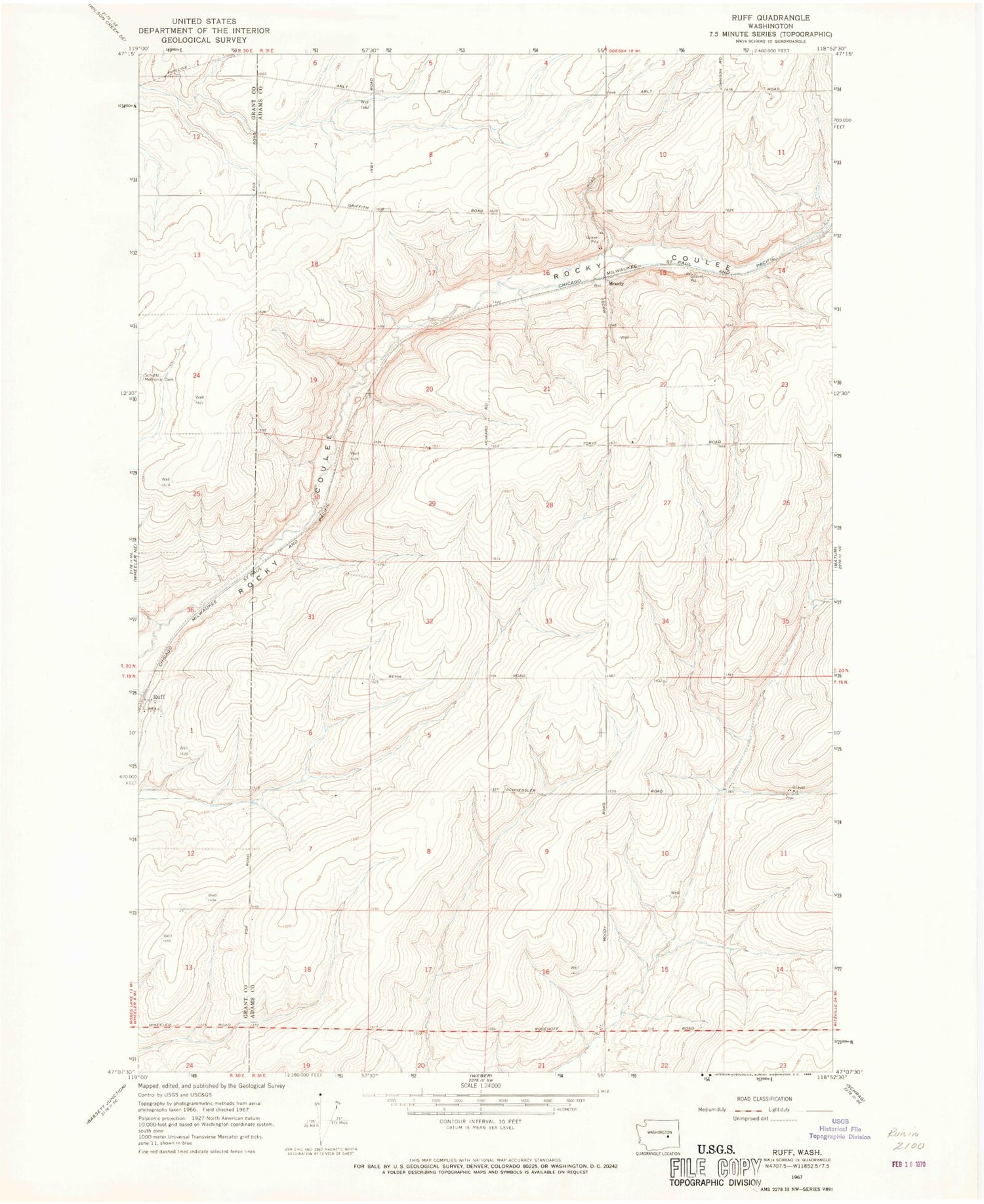 Classic USGS Ruff Washington 7.5'x7.5' Topo Map Image