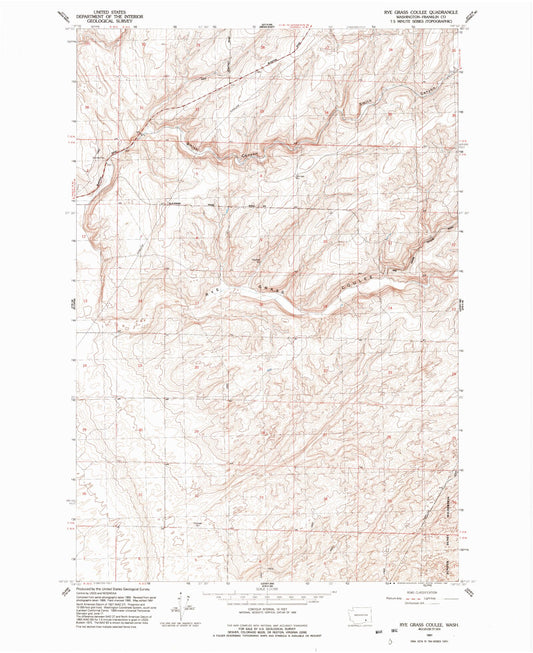 Classic USGS Rye Grass Coulee Washington 7.5'x7.5' Topo Map Image