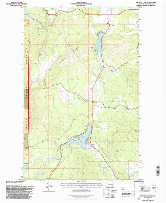 Classic USGS Sacheen Lake Washington 7.5'x7.5' Topo Map Image