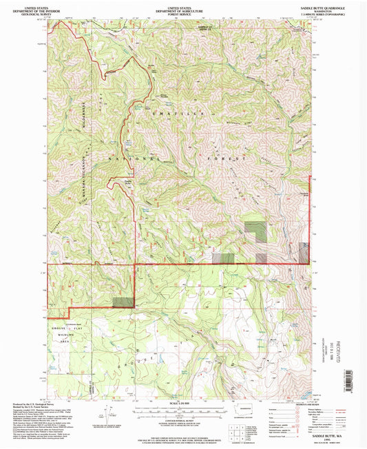 Classic USGS Saddle Butte Washington 7.5'x7.5' Topo Map Image