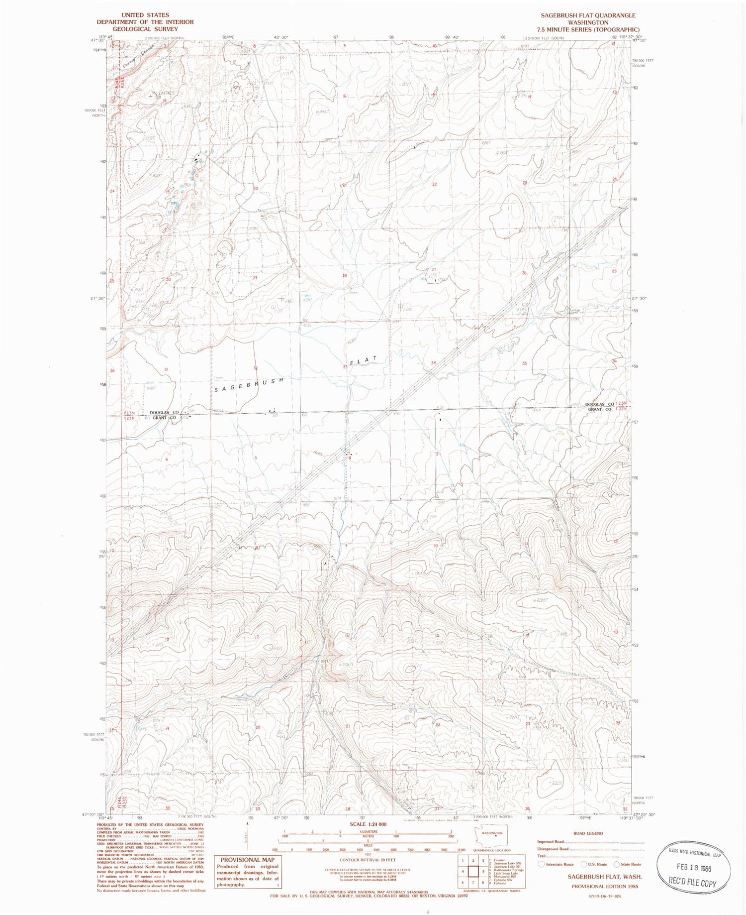 Classic USGS Sagebrush Flat Washington 7.5'x7.5' Topo Map Image