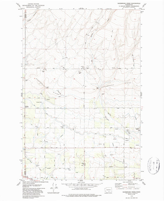 Classic USGS Sagebrush Ridge Washington 7.5'x7.5' Topo Map Image
