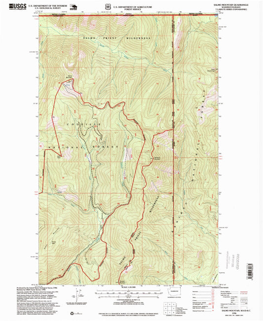 Classic USGS Salmo Mountain Washington 7.5'x7.5' Topo Map Image