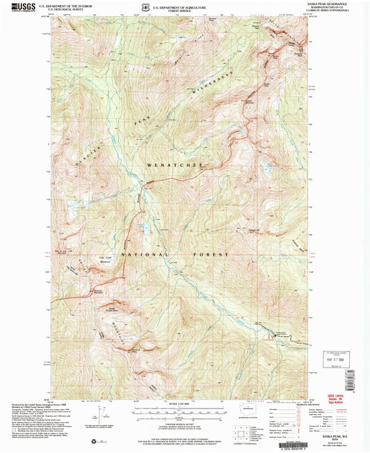 Classic USGS Saska Peak Washington 7.5'x7.5' Topo Map Image
