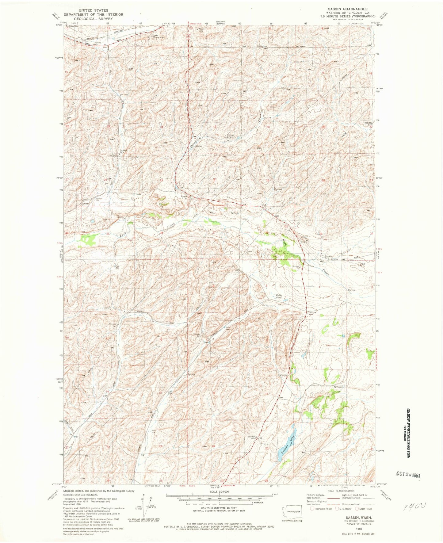 Classic USGS Sassin Washington 7.5'x7.5' Topo Map Image