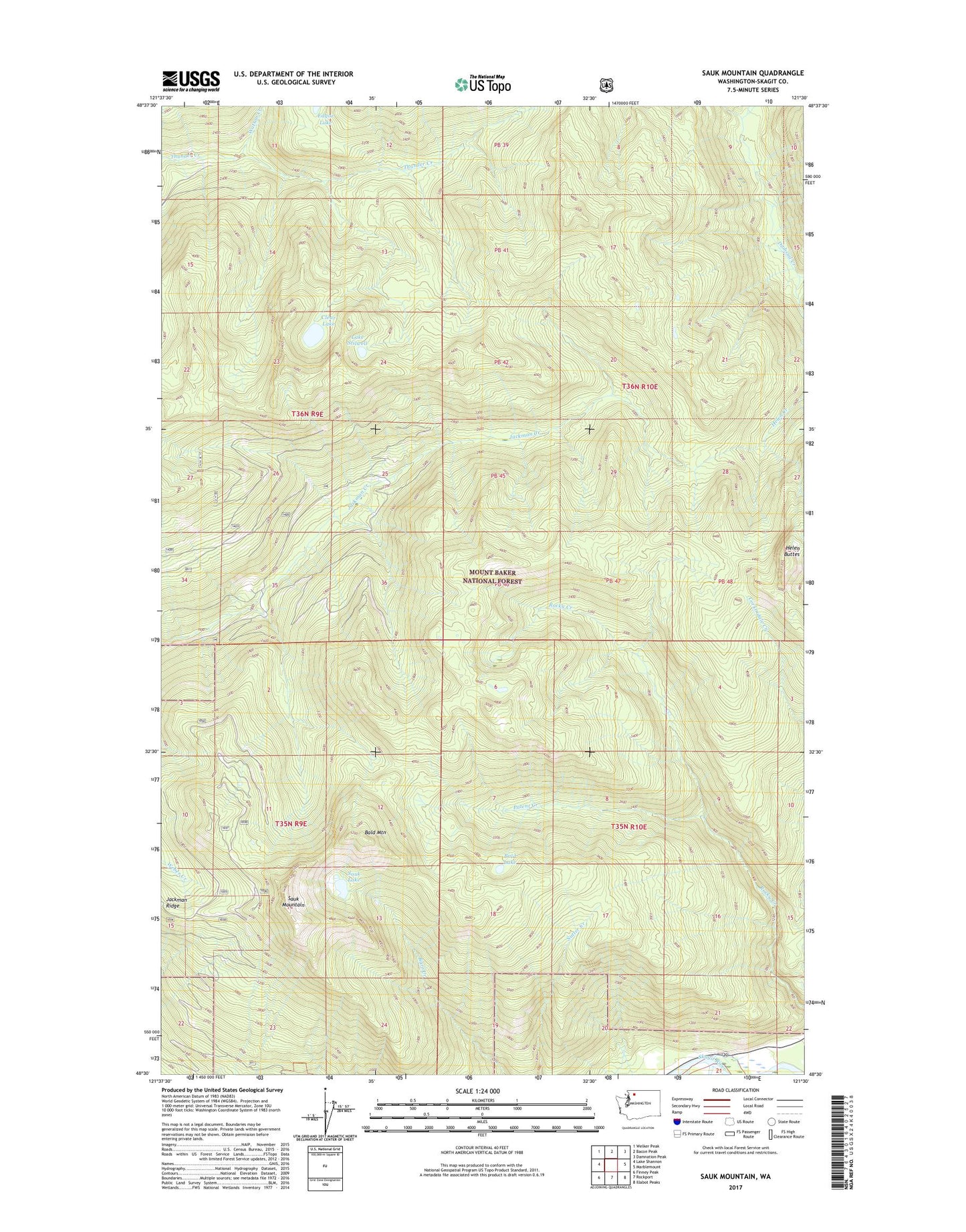Sauk Mountain Washington US Topo Map Image